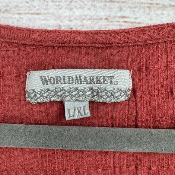 World Market BOHO Embroidered Cold Shoulder Blouse Womens L XL Brick Red - Picture 9 of 11